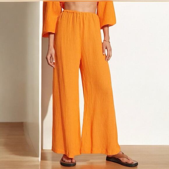 Faithfull the Brand Rupina Flare Leg Crinkle Pants Tangerine Size 4 NWT - Picture 1 of 8